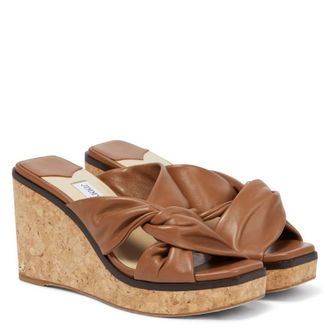 Jimmy Choo London Narisa 90 Leather Wedge Sandals, Brand Size 34 ( US Size 4 )
