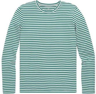 primary Womens Fit Long Sleeve Everyday Stripe Tee in Ivory Sunwashed Teal Stripe at Nordstrom, Size X-Small