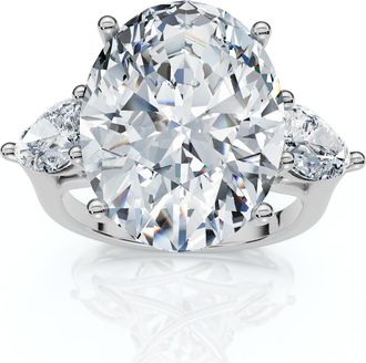 Pompeii3 Certified 9 1/2Ct Oval Three Stone Diamond Engagement Ring 14k Gold Lab Grown