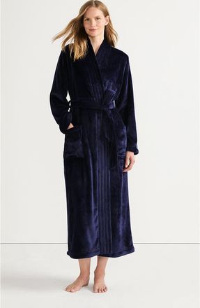 Lands End Cozy Plush Long Wrap Robe in Deep Sea Navy at Nordstrom, Size Small