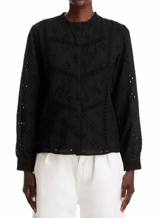 KOKO + MASON Long Sleeve Eyelet Top In Black