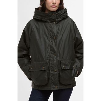 Barbour Hollies Waxed Water Repellent Jacket in Archive Olive/Ancient Tartan at Nordstrom, Size 14 Us