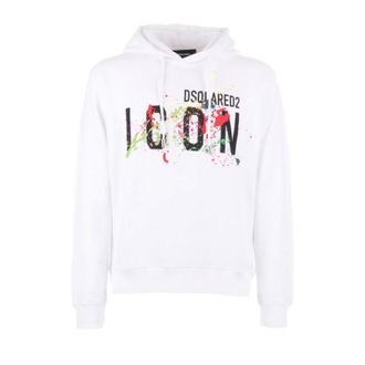Dsquared2 Hoodies, male, White, Size: 2XL Cotton Hooded Sweatshirt