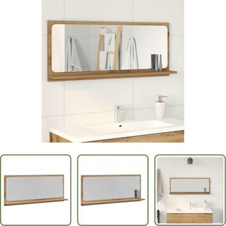 vidaXL Specchio da bagno - Mensola Specchio rovere artigianale 90 x 10,5 x 37 cm