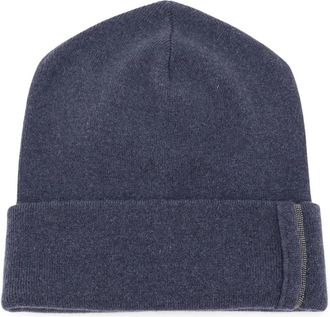 Brunello Cucinelli Cashmere muts met Monili - unisex - Hoeden - Blauw - M - Kasjmier - Accessoires