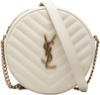 Saint Laurent Pre-owned Quilted Crossbody Bag - Dames - Vintage Schoudertas - Beige - ONE Size - Leer - Vintage
