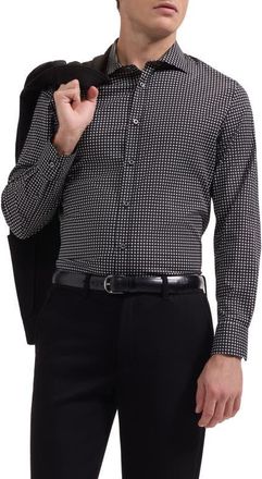 Bugatchi Axel Shaped Fit Geo Print Stretch Cotton Button-Up Shirt in Black at Nordstrom, Size Xx-Large