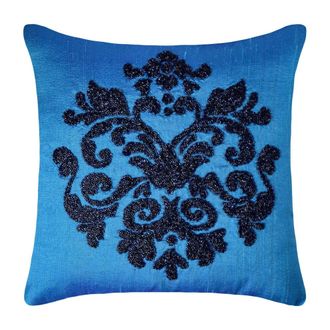 OEM Funda De Almohada Personalizada, Azul, 35 X 35 Cm (14 X 14 Pulgadas), Funda De Almohada De Seda Con Cuentas, Estampado Damasco De Estilo Moderno - Sed