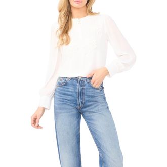 CeCe by Cynthia Steffe Floral Appliqu&eacute; Pintuck Pleat Top in New Ivory at Nordstrom, Size Xx-Large