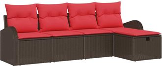 vidaXL Conjunto De Sof&aacute; De Jard&iacute;n 5 Uds. Marr&oacute;n Rat&aacute;n Sint&eacute;tico Vidaxl