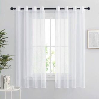 OEM Cortinas Blancas Transparentes - Juego De 2 Cortinas Cortas De 140 X 160 Cm Para Decoraci&oacute;n Del Hogar, Dormitorio Y Cocina. De Organza Y Tul Con Ojale