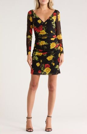 L'agence Reiner Cross Front Minidress in Black/red/yellow Romantic Rose at Nordstrom Rack, Size 0