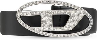 Diesel Leren Riem met Ovale D Logo Gesp - Dames - Riemen - Zwart - 85 CM - Leer - Accessoires