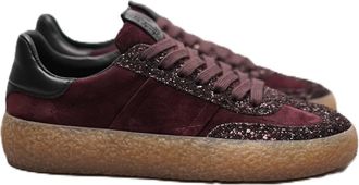 Kennel & Schmenger Glitter Platform Sneaker met Velours en Leren Details - Dames - Sneakers - Bruin - 38 EU - Leer - Schoenen