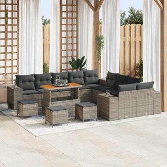 vidaXL Conjunto De Sof&aacute; De Jard&iacute;n Con Coj&iacute;n Con Almohada 14 Pcs Gris Vidaxl