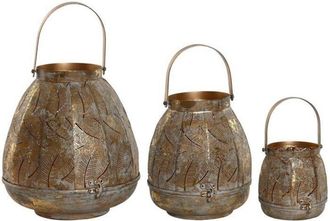 OEM Conjunto De Portavelas De Metal - Home Esprit - Dorado - 25x25x28 Cm - Decoraci&oacute;n Interior