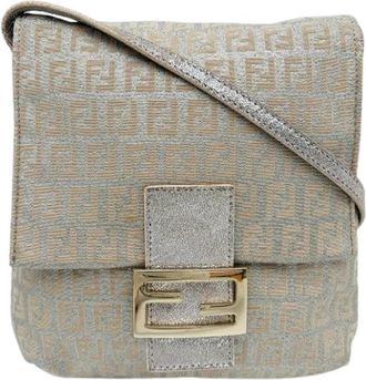 Fendi Pre-owned Zucchino Pochette Schoudertas - Dames - Vintage Schoudertas - Grijs - ONE Size - Leer - Vintage