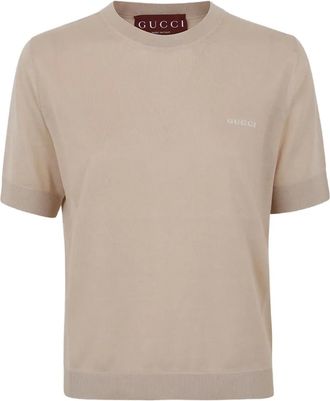 Gucci logo-detail top - women - Cashmere/Silk - L - Neutrals