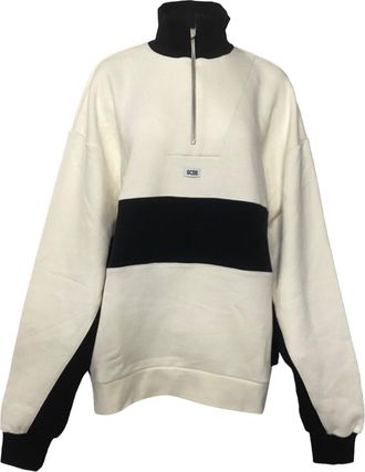 GCDS Logo Half-Zipped Sweater in White and Black Cotton