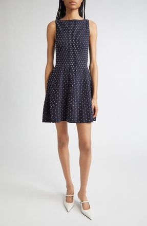 Emporio Armani Dot Sleeveless Fit & Flare Minidress in Fancy Blue at Nordstrom, Size 12 Us