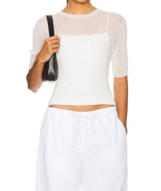 Vince Double Layer Rib Elbow Sleeve Top In Optic White