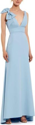 Mac Duggal Petite Sleeveless V Neck Bow Detail Mermaid Gown in Powder Blue at Nordstrom, Size 12P