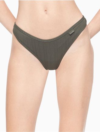 Calvin Klein Womens Ribbed Thong - Green - XS