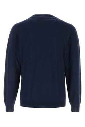 Fedeli Mens Navy Blue Wool Sweater Blu Exterior: Virgin Maglieria