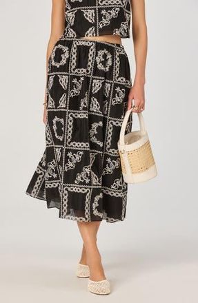ASTR the Label Mosaic Embroidery Midi Skirt in Black Embroidery at Nordstrom Rack, Size X-Large