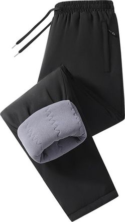 Generic Mens Black Thermal Fleece Lined Jogger Pants with Zipper Pockets, Warm Elastic Waist Outdoor Trousers for Hiking and Cold Weather Leisure Activities(B