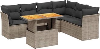 vidaXL Vidaxl - Set De Sof&aacute;s De Jard&iacute;n 7 Piezas Con Cojines Rat&aacute;n Pe Gris