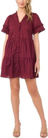 CeCe by Cynthia Steffe Pintuck Tiered Cotton Dress in Window Wine at Nordstrom, Size Xx-Small