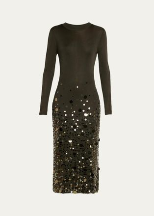 Carolina Herrera Embellished Knit Long-Sleeve Midi Dress