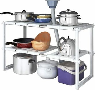 Trade Shop Trade Shop - Scaffale Sotto Lavabo Cucina 2 Ripiani Salvaspazio Regolabile 38x26x50-70cm 5818