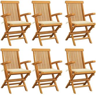 vidaXL Vidaxl - Sillas De Jard&iacute;n 6 Uds Madera Teca Con Cojines Color Crema