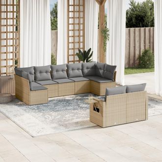 vidaXL Set De Sof&aacute;s De Jard&iacute;n 9 Pzas Con Cojines Rat&aacute;n Sint&eacute;tico Beige Vidaxl