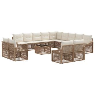 vidaXL Conjunto De Sof&aacute;s De Jard&iacute;n 14 Pcs Beige Rat&aacute;n Sint&eacute;tico Vidaxl