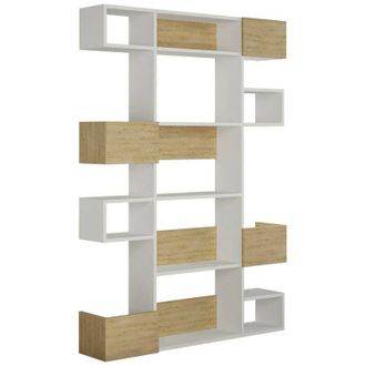 Dmora Dmora - Estante Para Libros Thetis, Estante De Oficina, Porta Libros M&oacute;vil, Biblioteca, 120x25h171 Cm, Blanco Y Roble, Con Embalaje Reforzado