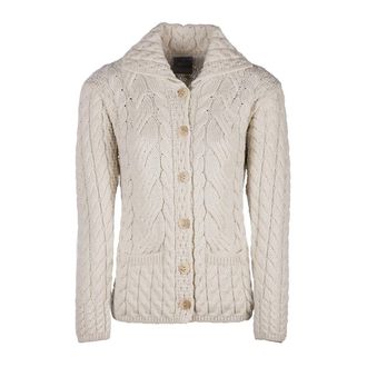 Carraig Donn Aran Woolen Mills Ladies Buttoned Cabled Cardigan Sweater with Buttons and Pockets | Supersoft 100% Merino Wool Vest for Women (Natural, XL)