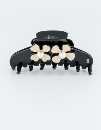 Alexandre de Paris Gambetta Pearl Camelia Hair Clip in Black And Beige at Nordstrom