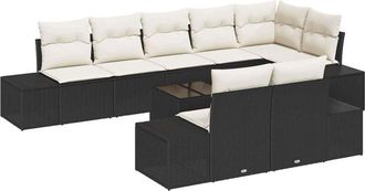 vidaXL Vidaxl - Conjunto de sofá de jardín con cojín 9 pcs Negro y crema