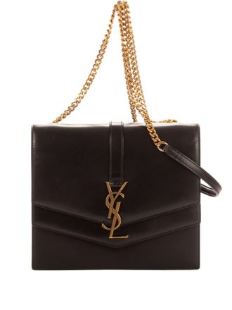 Saint Laurent leather logo flap bag - Black