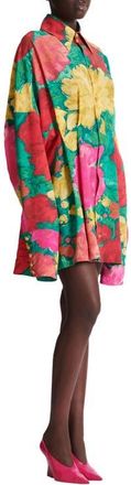 Balmain Crepe shirt dress with roses print in Multicolor at Nordstrom, Size 38 Eu