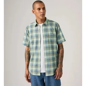 Levi's Shirt Men Green Plaid Classic Standard Fit Button Up Short Sleeve JAX1450