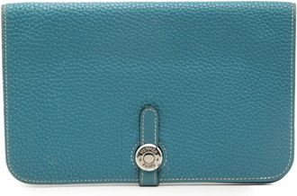 Herm&egrave;s Blue Jean Taurillon Clemence Leather Long Wallet (Bi-Fold) (Pre-Owned)