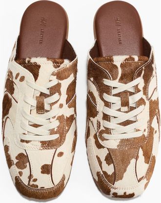 H&M Trainer-style Leather Mules in Brown/cowhide Print at Nordstrom, Size 10