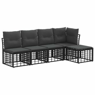 vidaXL Conjunto De Sof&aacute;s De Exterior Negro Poli&eacute;ster Vidaxl