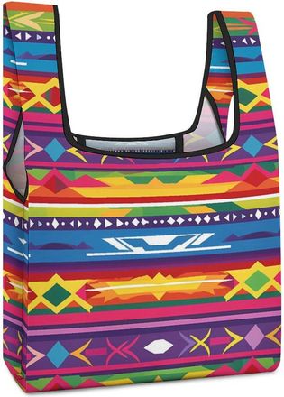 Generic Ethnic Mexican Colorful Stripes Shopping Bag Reusable Grocery Tote Bag Foldable Handbag for Travel Picnic