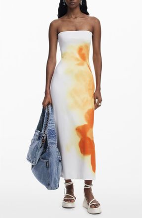 Desigual Abstract Placed Floral Strapless Maxi Dress in Light Beige at Nordstrom, Size X-Large