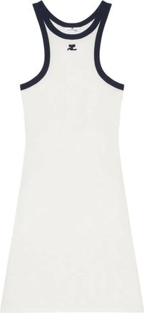 Courr&egrave;ges Witte Mini Jurk met Blauwe Bies - Dames - Korte kleedjes - Wit - M - Katoen - Kleedjes